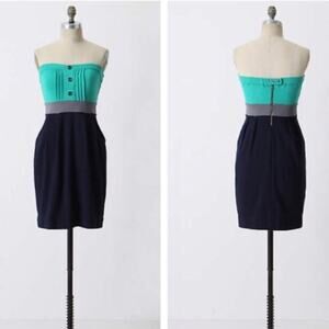 Anthropologie RicRac Strapless Color Block Navy/Green Mini Dress
